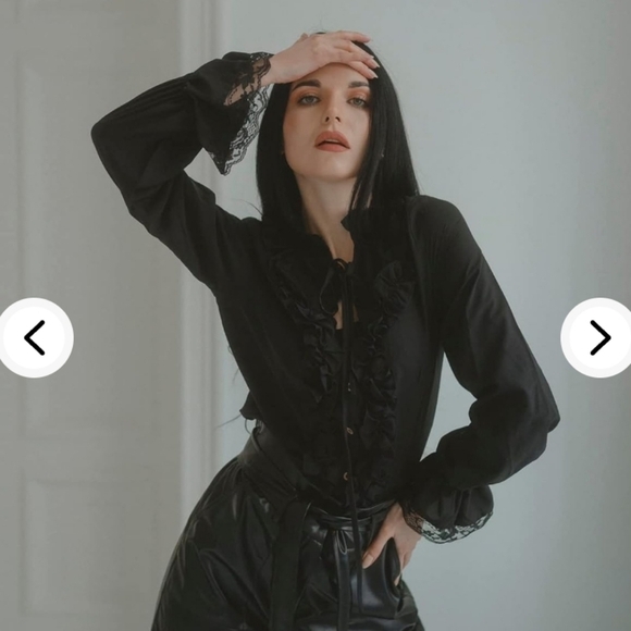 Scarlet Darkness black stand up lace up collar ruffle lace cuff blouse Size smal - Picture 1 of 10